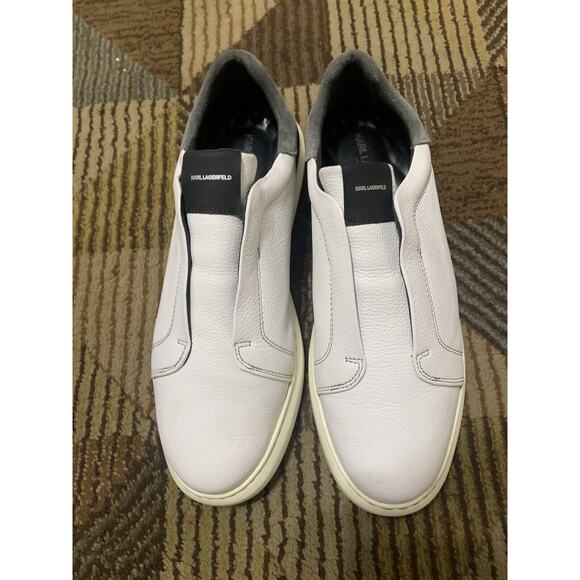 Karl Lagerfeld Paris Slip On Laceless White Leather Sneakers Men’s US 13 EU 46 - Picture 3 of 10